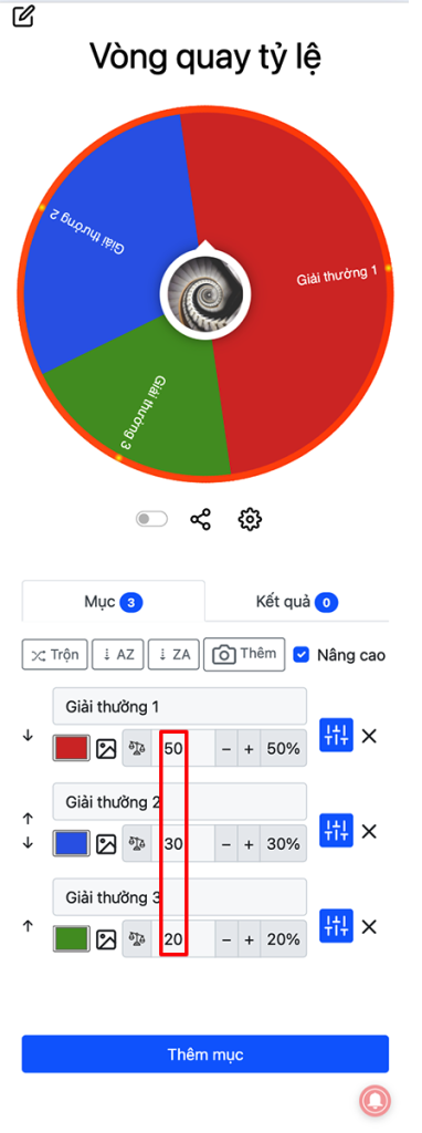 Vòng quay may mắn có tỷ lệ