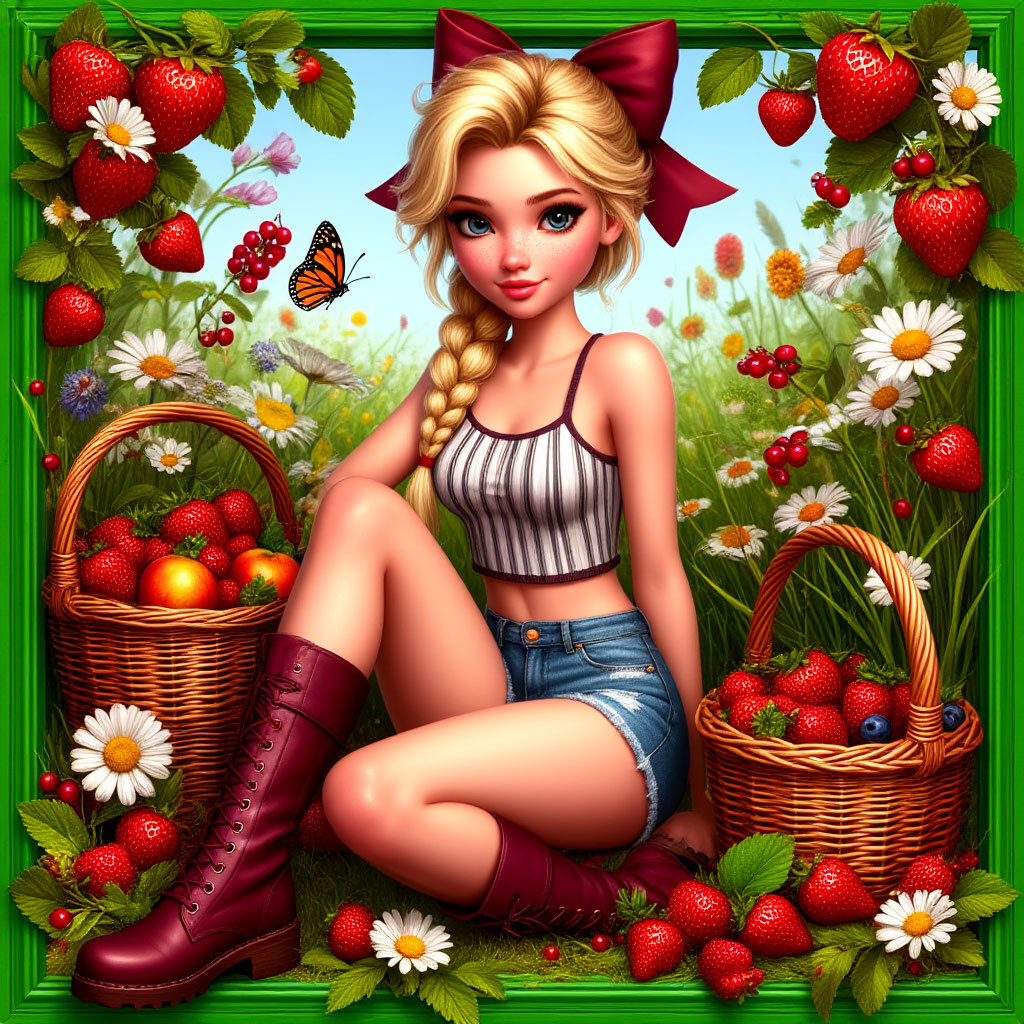 Girl Sitting in Strawberry Field