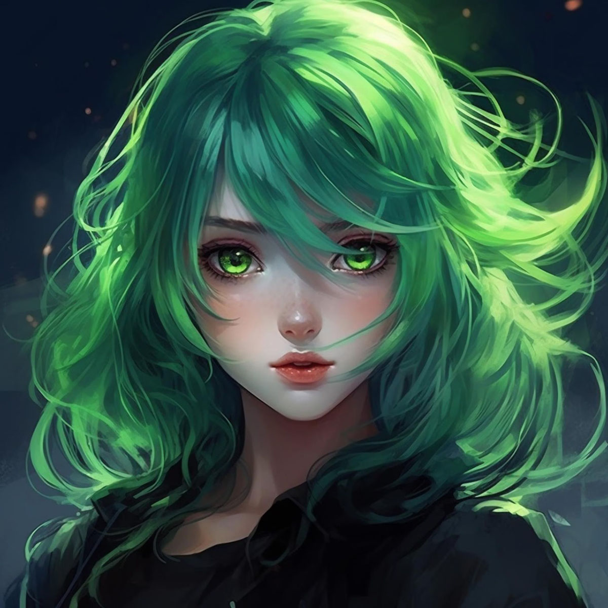 Anime girl with green hair green eyes