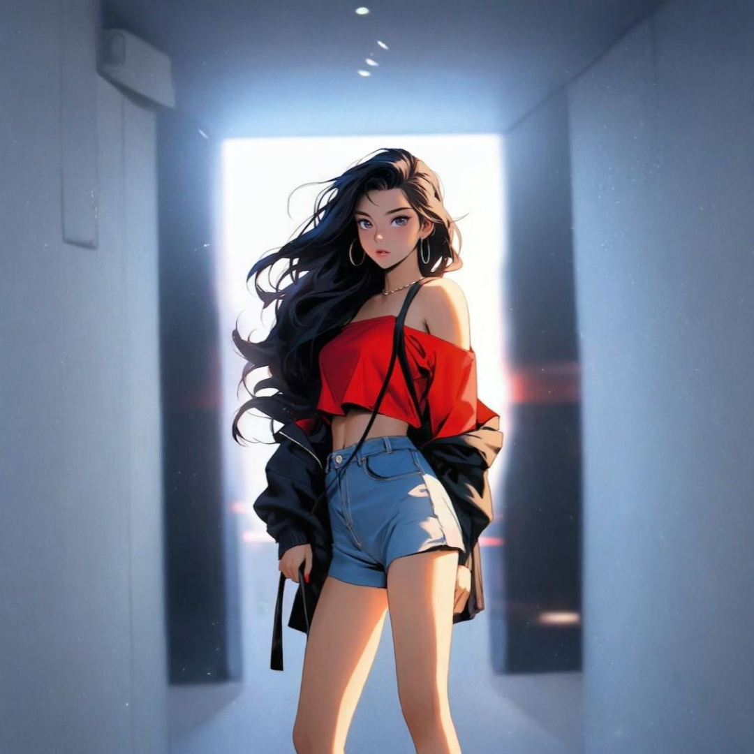 Beautiful hot anime girl short shorts jacket