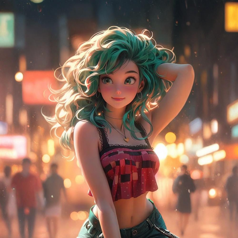 girl with green hair necklace that says she is mermaid