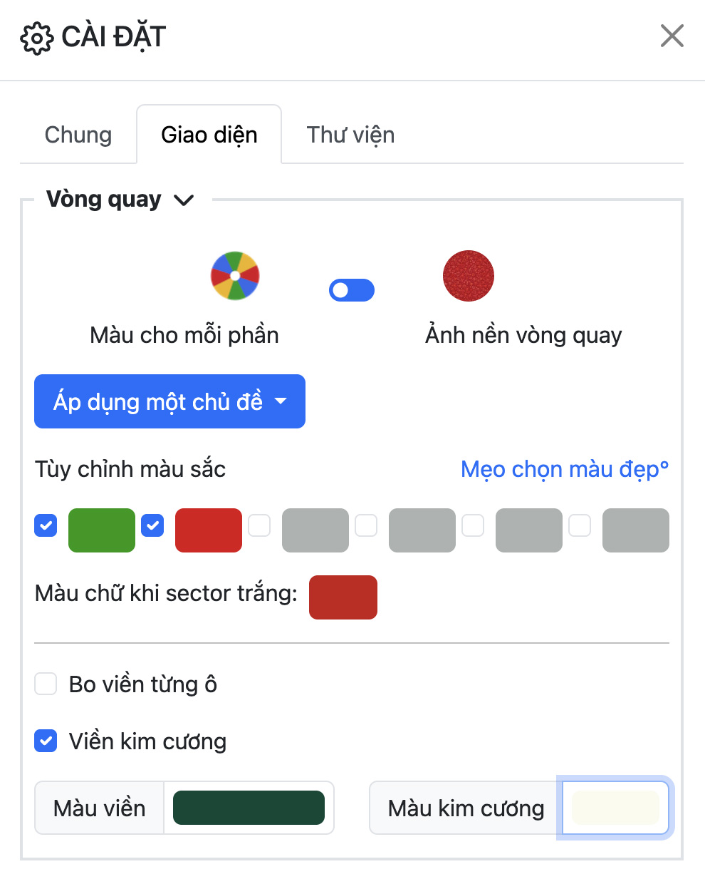 Cài đặt màu cho vòng quay giáng sinh